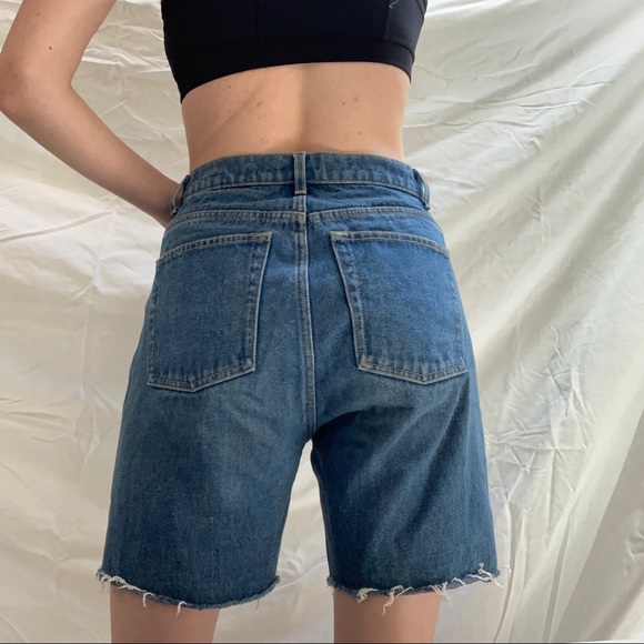 American Apparel Long Denim Cut Off Shorts - Picture 6 of 9